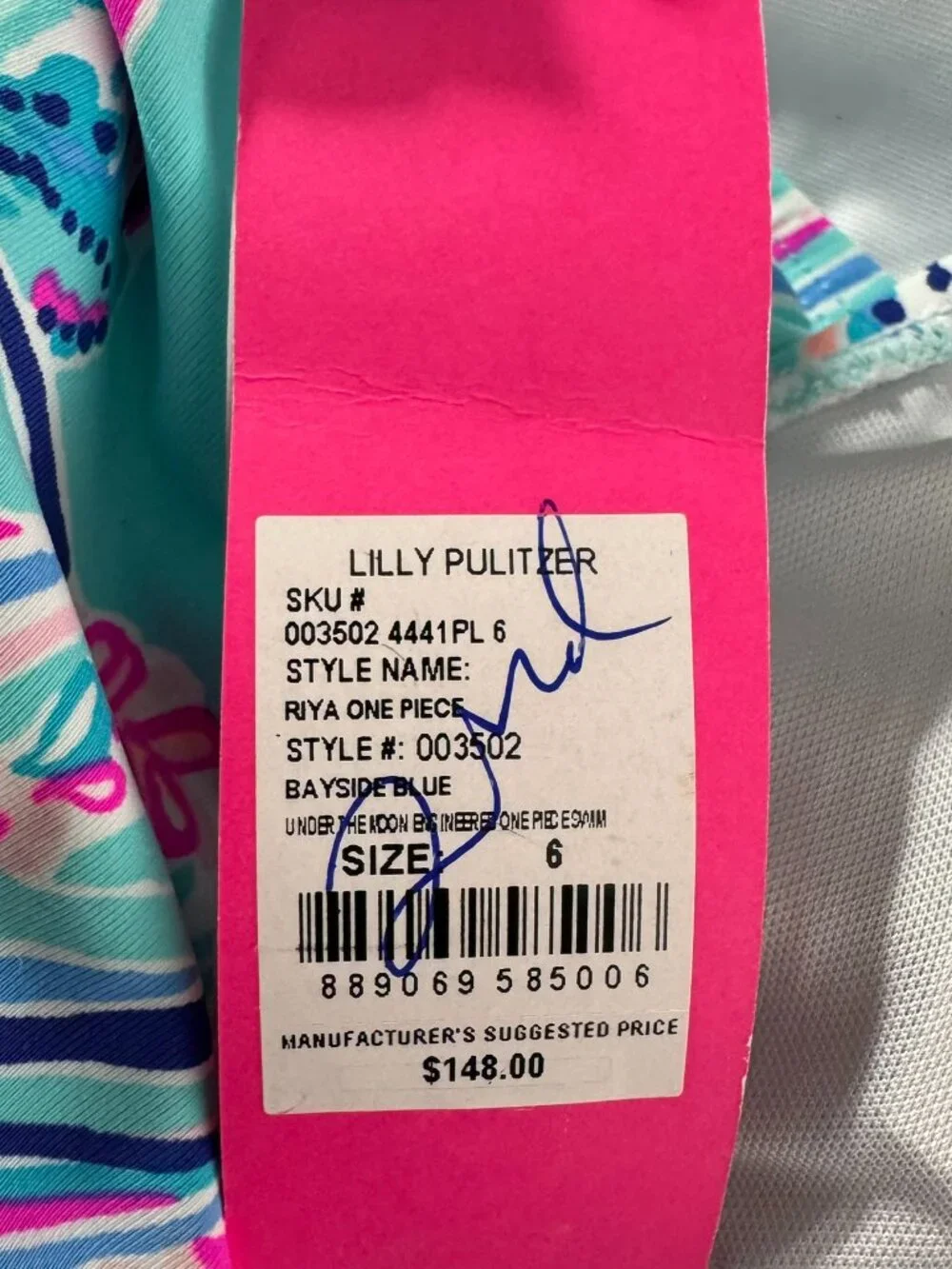 Lilly Pulitzer Riya One Piece Swimsuit Size 6 Bayside Blue Under The Moon SW2174